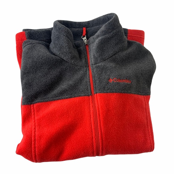 Columbia Red and Gray Polyester Thermal Full Zip Mock Neck Fleece Size L - Picture 3 of 7